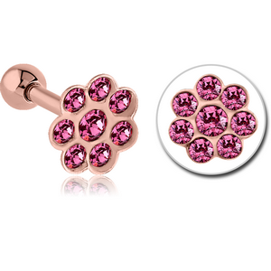 ROSE GOLD PVD COATED SURGICAL STEEL JEWELLED FLOWER TRAGUS MICRO BARBELL