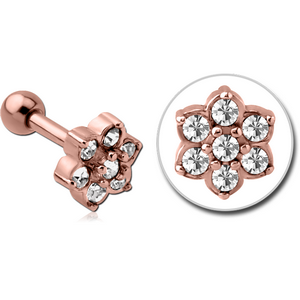 ROSE GOLD PVD COATED SURGICAL STEEL JEWELLED TRAGUS MICRO BARBELL - FLOWER
