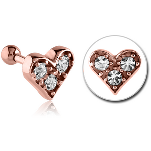 ROSE GOLD PVD COATED SURGICAL STEEL JEWELLED TRAGUS MICRO BARBELL - HEART