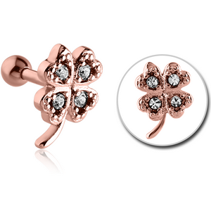 ROSE GOLD PVD COATED SURGICAL STEEL JEWELLED TRAGUS MICRO BARBELL - SHAMROCK