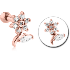 ROSE GOLD PVD COATED SURGICAL STEEL JEWELLED TRAGUS MICRO - FLOWER