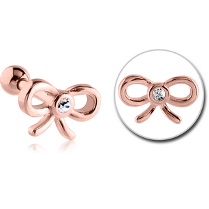 ROSE GOLD PVD COATED SURGICAL STEEL JEWELLED TRAGUS MICRO BARBELL - BOW