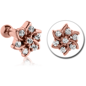ROSE GOLD PVD COATED SURGICAL STEEL JEWELLED TRAGUS MICRO BARBELL - FLOWER
