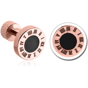 ROSE GOLD PVD COATED SURGICAL STEEL TRAGUS BARBELL - ROMAN CLOCK