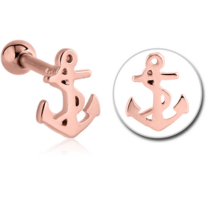 ROSE GOLD PVD COATED SURGICAL STEEL TRAGUS MICRO BARBELL - ANCHOR
