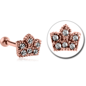 ROSE GOLD PVD COATED SURGICAL STEEL JEWELLED TRAGUS MICRO BARBELL - CROWN