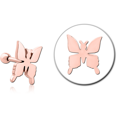 ROSE GOLD PVD COATED SURGICAL STEEL TRAGUS MICRO BARBELL - BUTTERFLY