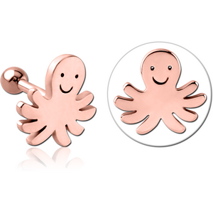 ROSE GOLD PVD COATED SURGICAL STEEL TRAGUS MICRO BARBELL - SQUID