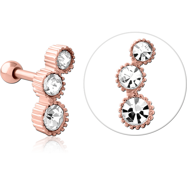 ROSE GOLD PVD COATED SURGICAL STEEL JEWELLED TRAGUS MICRO BARBELL