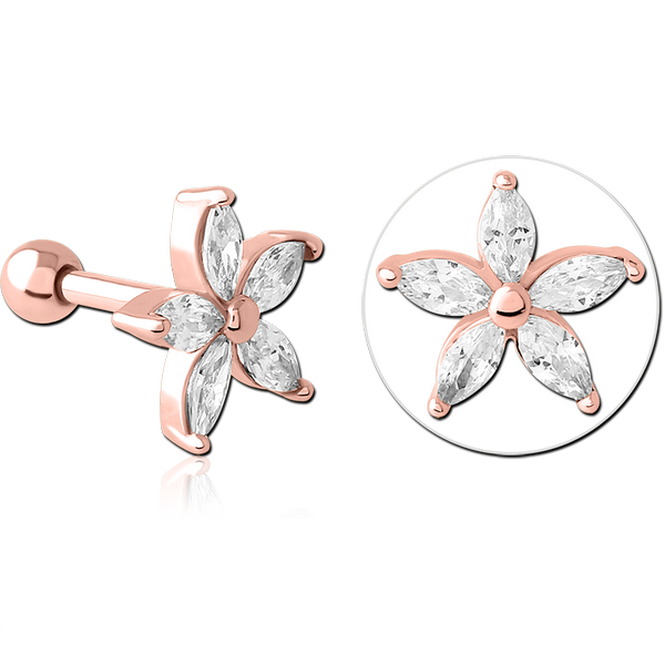 ROSE GOLD PVD COATED SURGICAL STEEL JEWELLED TRAGUS MICRO BARBELL - FLOWER