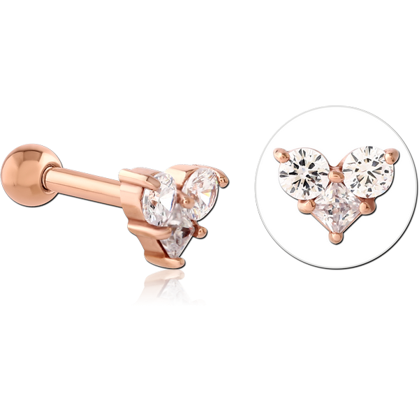 ROSE GOLD PVD COATED SURGICAL STEEL JEWELLED TRAGUS MICRO BARBELL