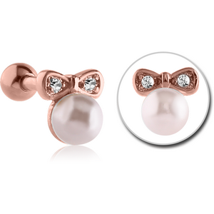 ROSE GOLD PVD COATED SURGICAL STEEL JEWELLED TRAGUS MICRO BARBELL - BOW AND PEARL