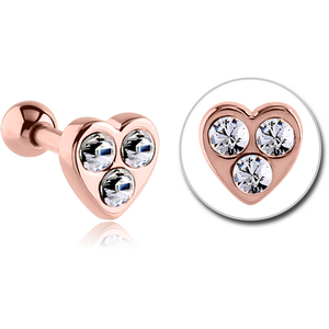 ROSE GOLD PVD COATED SURGICAL STEEL JEWELLED TRAGUS MICRO BARBELL - HEART