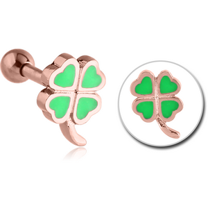 ROSE GOLD PVD COATED SURGICAL STEEL TRAGUS MICRO BARBELL WITH ENAMEL - SHAMROCK