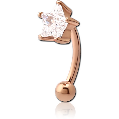 ROSE GOLD PVD COATED SURGICAL STEEL JEWELLED CURVED MICRO BARBELL -STAR