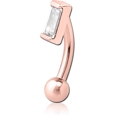 ROSE GOLD PVD COATED SURGICAL STEEL JEWELLED FANCY CURVED MICRO BARBELL - SQUARE