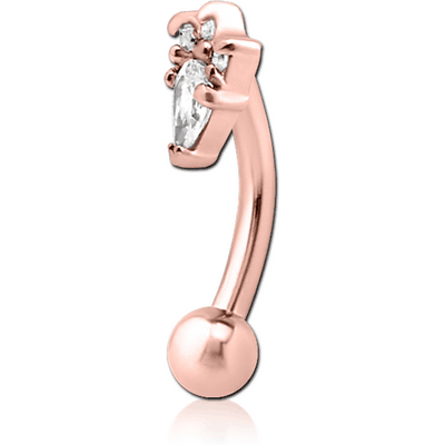 ROSE GOLD PVD COATED SURGICAL STEEL JEWELLED FANCY CURVED MICRO BARBELL - JESTER HAT