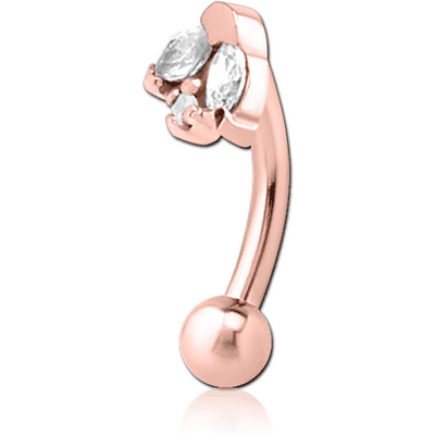 ROSE GOLD PVD COATED SURGICAL STEEL JEWELLED FANCY CURVED MICRO BARBELL