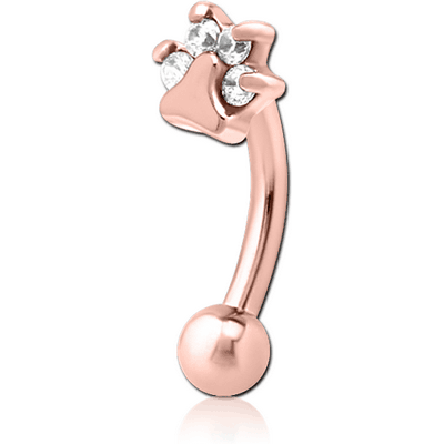 ROSE GOLD PVD COATED SURGICAL STEEL JEWELLED FANCY CURVED MICRO BARBELL - ANIMAL PAW