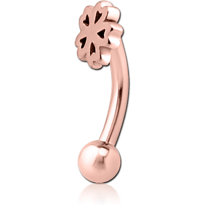 ROSE GOLD PVD COATED SURGICAL STEEL FANCY CURVED MICRO BARBELL - CLOVER