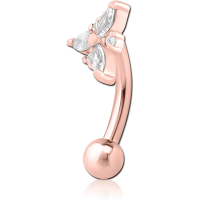 ROSE GOLD PVD COATED SURGICAL STEEL JEWELLED FANCY CURVED MICRO BARBELL - TRINITY