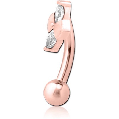 ROSE GOLD PVD COATED SURGICAL STEEL JEWELLED FANCY CURVED MICRO BARBELL - BOW TIE
