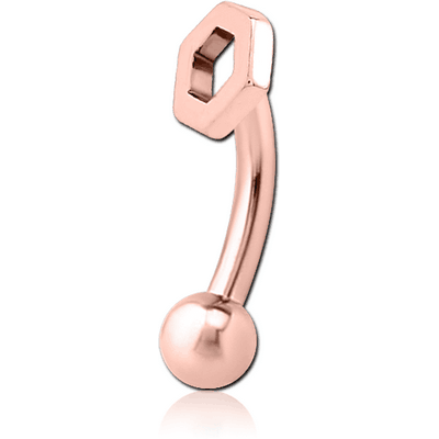ROSE GOLD PVD COATED SURGICAL STEEL FANCY CURVED MICRO BARBELL - HEXAGON
