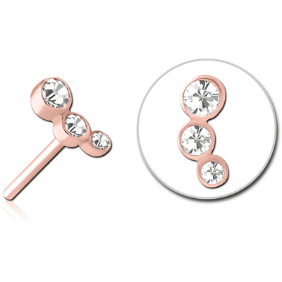 ROSE GOLD PVD COATED SURGICAL STEEL JEWELLED THREADLESS ATTACHMENT - TRIPLE JEWEL