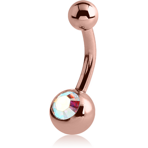 ROSE GOLD PVD COATED SURGICAL STEEL JEWELLED MINI NAVEL BANANA