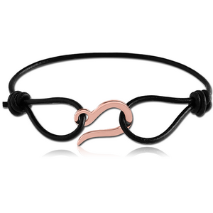 ROSE GOLD PVD COATED SURGICAL STEEL BRACELET WITH LEATHER - LEO SIGN