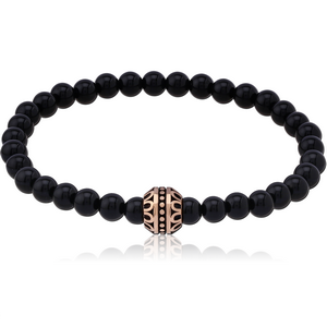 ROSE GOLD PVD COATED SURGICAL STEEL ELLASTIC BRACELET WITH STONE BEADS