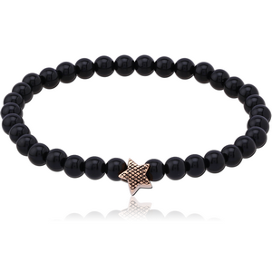 ROSE GOLD PVD COATED SURGICAL STEEL ELLASTIC BRACELET WITH STONE BEADS