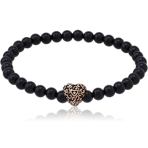 ROSE GOLD PVD COATED SURGICAL STEEL ELLASTIC BRACELET WITH STONE BEADS