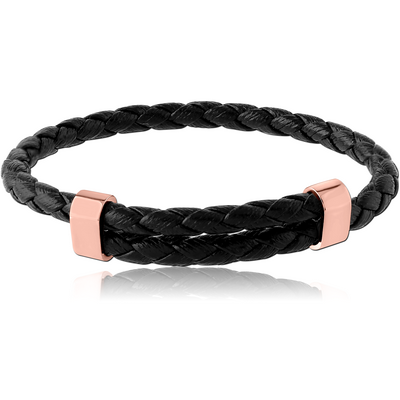 ROSE GOLD PVD COATED SURGICAL STEEL BRACELET WITH LEATHER