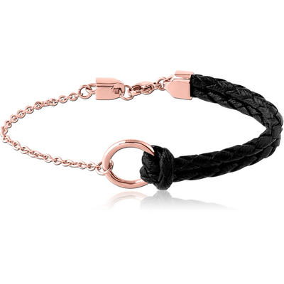 ROSE GOLD PVD COATED SURGICAL STEEL BRACELET WITH LEATHER
