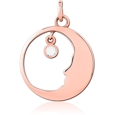 ROSE GOLD PVD SURGICAL STEEL JEWELLED CHARM - CRESCENT