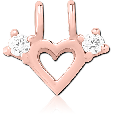 ROSE GOLD PVD COATED SURGICAL STEEL SLIDING JEWELLED CHARM FOR HINGED SEGMENT RING - HEART