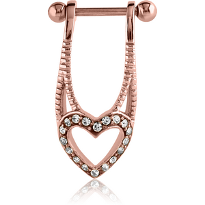 ROSE GOLD PVD COATED SURGICAL STEEL JEWELLED CARTILAGE SHIELD - BIG HEART