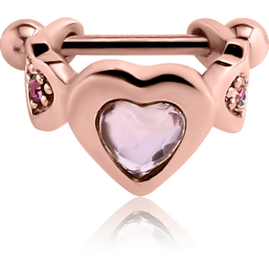 ROSE GOLD PVD COATED SURGICAL STEEL JEWELLED CARTILAGE SHIELD - THREE HEARTS