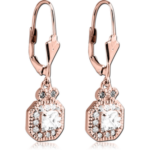 ROSE GOLD PVD COATED SURGICAL STEEL JEWELLED EARRINGS PAIR - OCTAGON