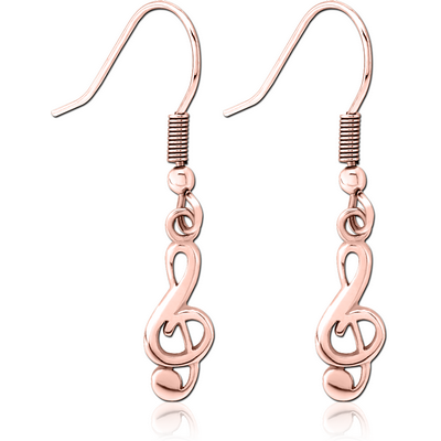 ROSE GOLD PVD COATED SURGICAL STEEL EARRINGS PAIR - MUSIC NOTE
