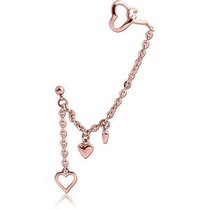 ROSE GOLD PVD COATED SURGICAL STEEL EAR CUFF - FOUR HEARTS