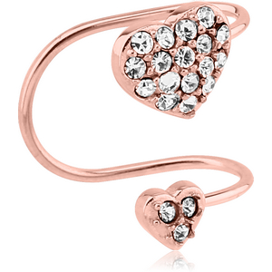 ROSE GOLD PVD COATED SURGICAL STEEL JEWELLED EAR CUFF - BIG AND SMALL HEARTS