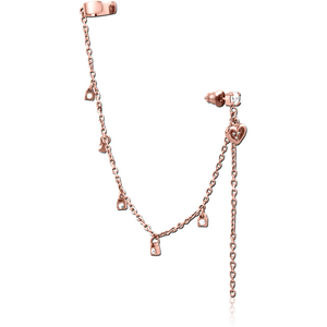 ROSE GOLD PVD COATED SURGICAL STEEL JEWELLED EAR CUFF - HEART AND LOCK