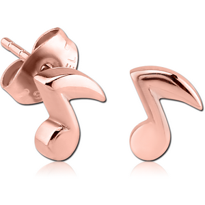 ROSE GOLD PVD COATED SURGICAL STEEL EAR STUDS PAIR - MUSIC NOTE