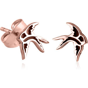 ROSE GOLD PVD COATED SURGICAL STEEL EAR STUDS PAIR - BIRD