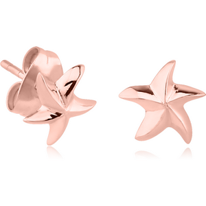 ROSE GOLD PVD COATED SURGICAL STEEL EAR STUDS PAIR - STARFISH