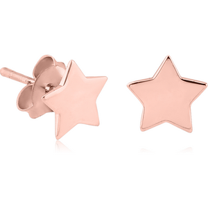 ROSE GOLD PVD COATED SURGICAL STEEL EAR STUDS PAIR - STAR FLAT