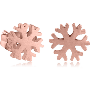 ROSE GOLD PVD COATED SURGICAL STEEL EAR STUDS PAIR - SNOWFLAKE