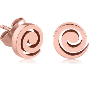 ROSE GOLD PVD COATED SURGICAL STEEL EAR STUDS PAIR - SPIRAL